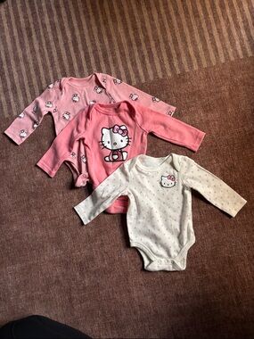 Hello Kitty Pink, Light Pink & Cream Long-Sleeve Baby One-Pieces (Set of 3)